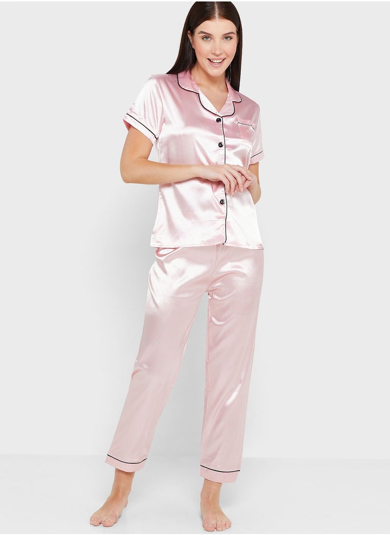 Pyjama Set With Contrast Trims