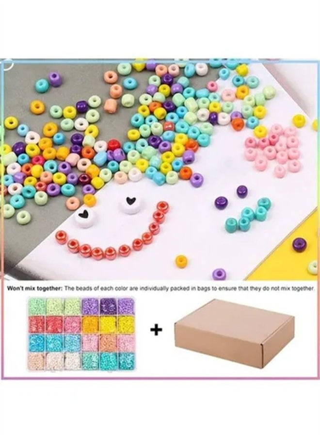 Glass Seed And Alphabet Letter Beads Art Starter Kit For Kids, 10+ Years