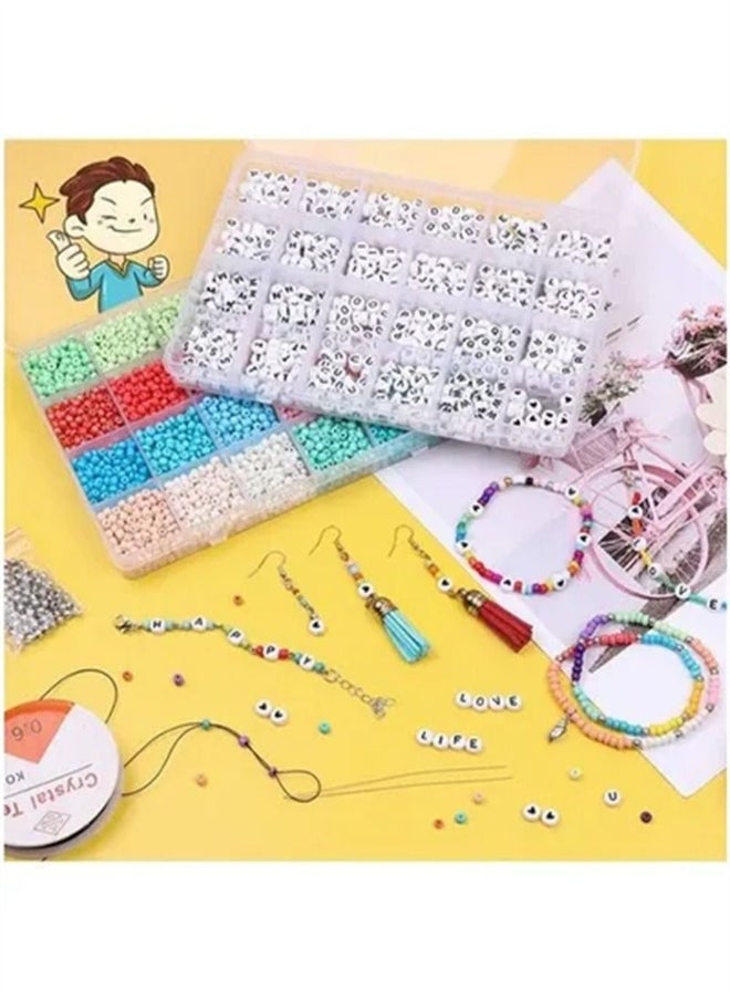 Glass Seed And Alphabet Letter Beads Art Starter Kit For Kids, 10+ Years