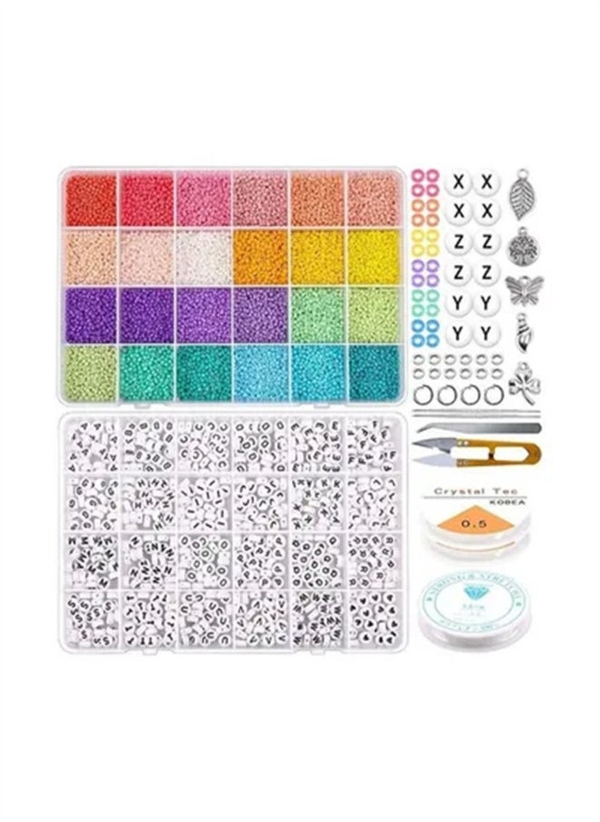 Glass Seed And Alphabet Letter Beads Art Starter Kit For Kids, 10+ Years