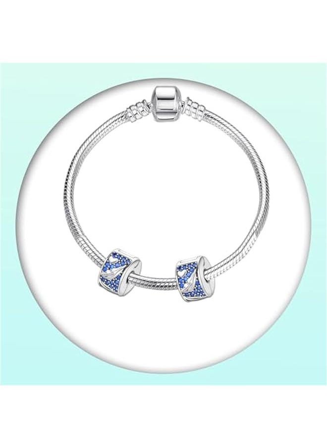 Charms Clips 925 Sterling Silver Stopper Charms fit Bracelets Necklaces Dangle Beads with 5A Cubic Zirconia Christmas Valentine Mother's Day Gift for Women