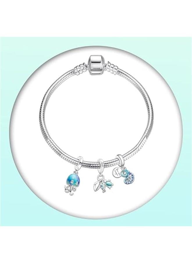 925 Sterling Silver Sea Turtle Chameleon Charms fit Bracelet Necklace Dangle Bead with 5A Cubic Zirconia Christmas Valentine Mother's Day Gift for Women