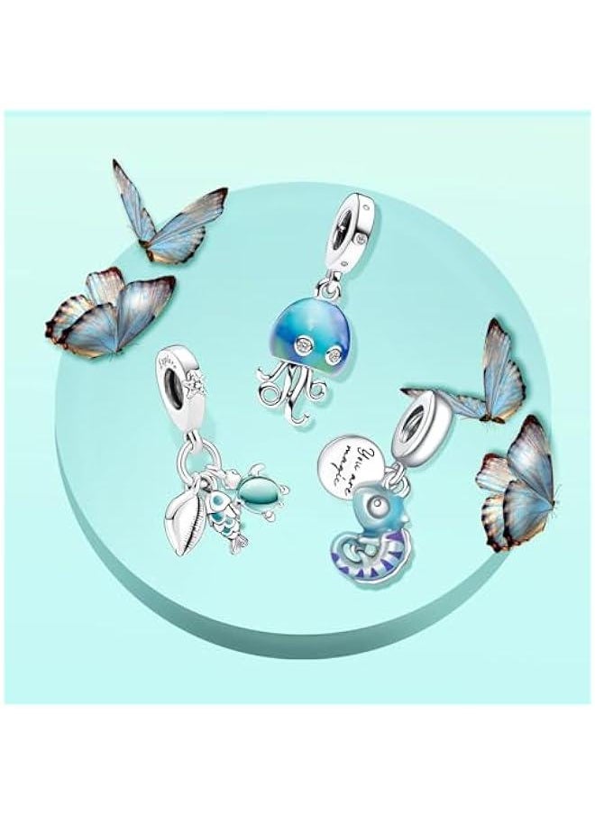 925 Sterling Silver Sea Turtle Chameleon Charms fit Bracelet Necklace Dangle Bead with 5A Cubic Zirconia Christmas Valentine Mother's Day Gift for Women