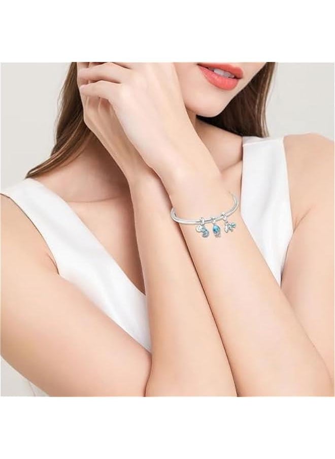 925 Sterling Silver Sea Turtle Chameleon Charms fit Bracelet Necklace Dangle Bead with 5A Cubic Zirconia Christmas Valentine Mother's Day Gift for Women