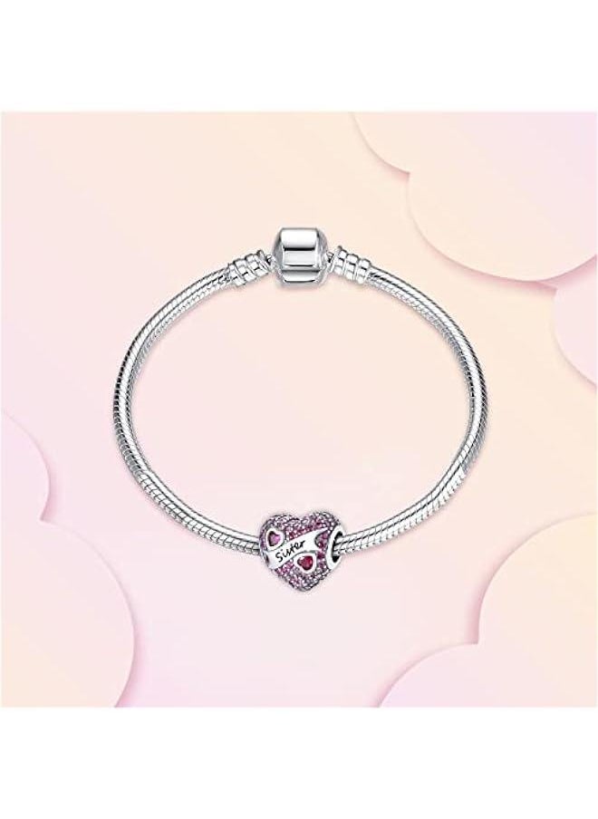 Jewelry Love Heart Charms for Woman-925 Sterling Silver Dangle Pendant Bead with Cubic Zirconia,Jewelry Beads DIY Gifts for Women Bracelet & Necklace