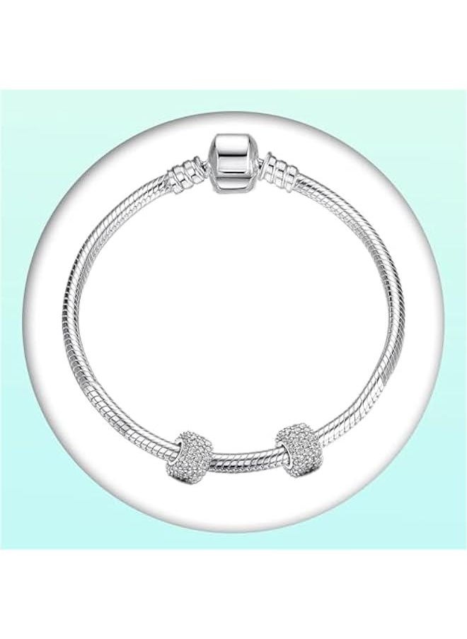 925 Sterling Silver Stopper Clip Charms fit Bracelet Necklace Spacer Beads with 5A Cubic Zirconia Christmas Mother's Day Gift for Women