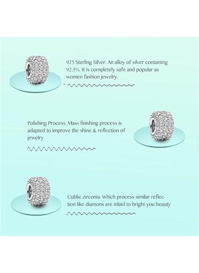 925 Sterling Silver Stopper Clip Charms fit Bracelet Necklace Spacer Beads with 5A Cubic Zirconia Christmas Mother's Day Gift for Women