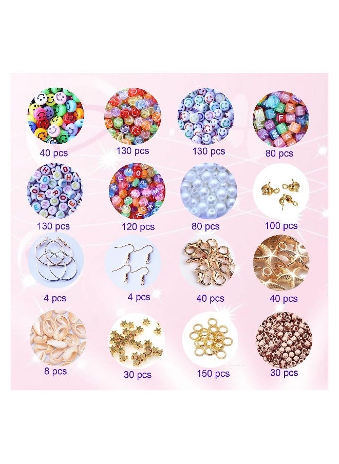 Clay Beads Bracelet Making Kit, Beads DIY Set Handmade Necklace Earring Phone Charm with Pearls Smiley Face Letter for Girls Kids Adults