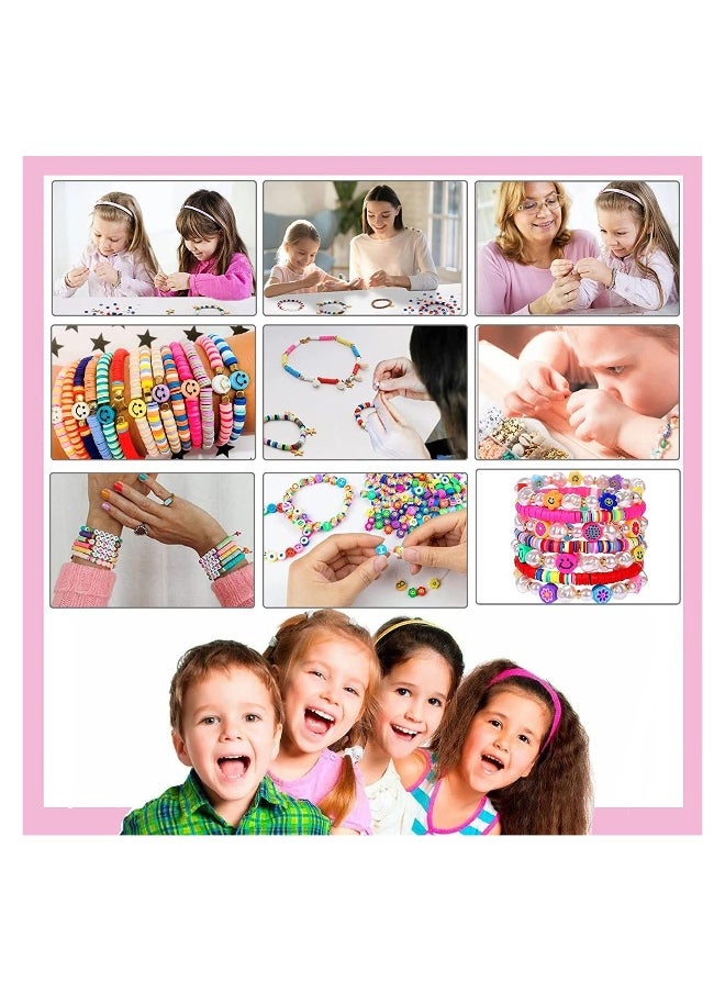 Clay Beads Bracelet Making Kit, Beads DIY Set Handmade Necklace Earring Phone Charm with Pearls Smiley Face Letter for Girls Kids Adults