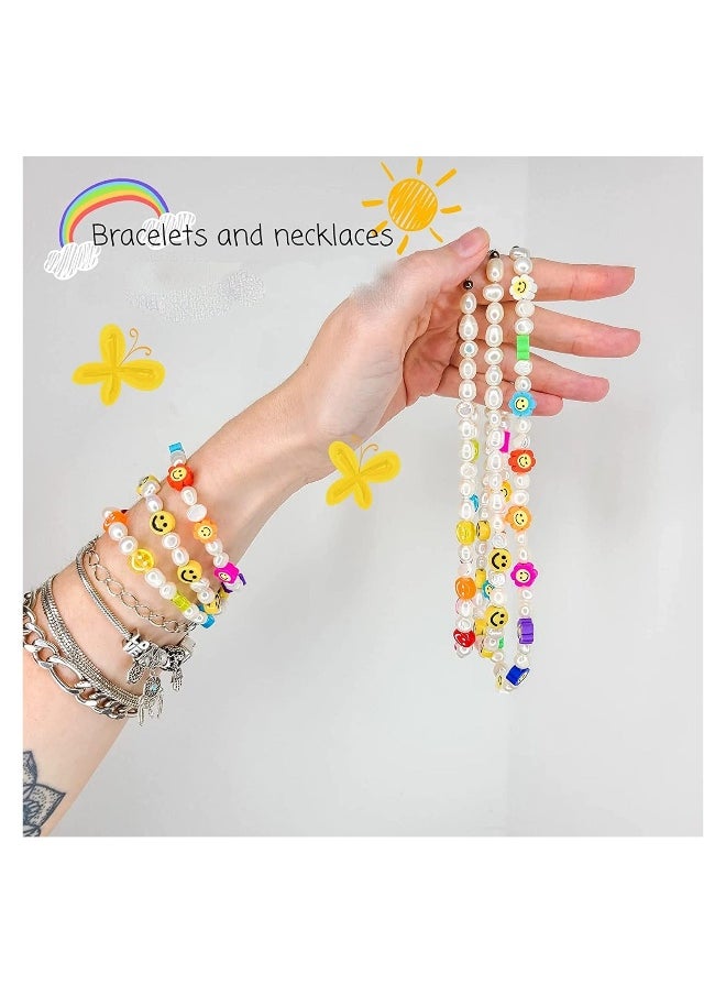 Clay Beads Bracelet Making Kit, Beads DIY Set Handmade Necklace Earring Phone Charm with Pearls Smiley Face Letter for Girls Kids Adults