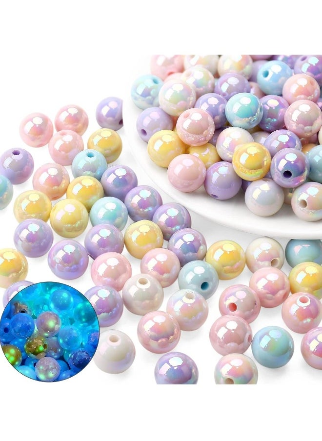 50PCs 16mm AB Color Acrylic Round Beads, Assorted Glow in The Dark Mix Plastic Pastel Loose Spacer Bubblegum Beads for Jewelry Making Phone Strap DIY Crafts