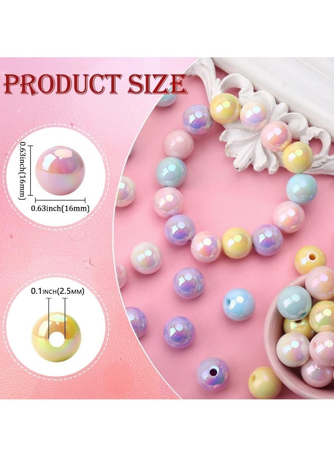 50PCs 16mm AB Color Acrylic Round Beads, Assorted Glow in The Dark Mix Plastic Pastel Loose Spacer Bubblegum Beads for Jewelry Making Phone Strap DIY Crafts