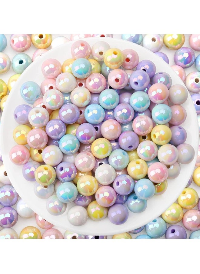 50PCs 16mm AB Color Acrylic Round Beads, Assorted Glow in The Dark Mix Plastic Pastel Loose Spacer Bubblegum Beads for Jewelry Making Phone Strap DIY Crafts