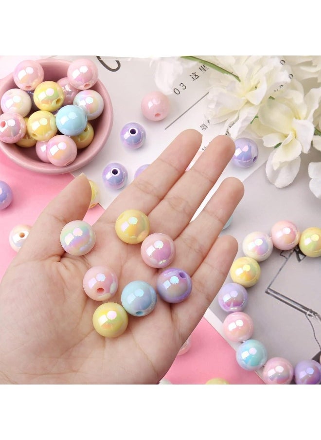 50PCs 16mm AB Color Acrylic Round Beads, Assorted Glow in The Dark Mix Plastic Pastel Loose Spacer Bubblegum Beads for Jewelry Making Phone Strap DIY Crafts