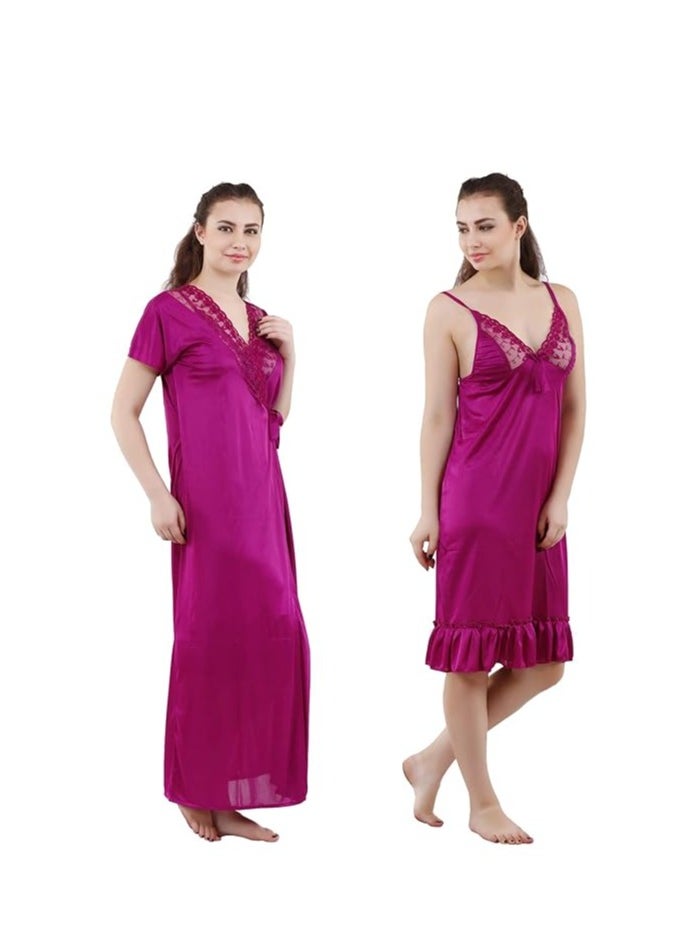 Women's Satin Solid Maxi Length Nighty