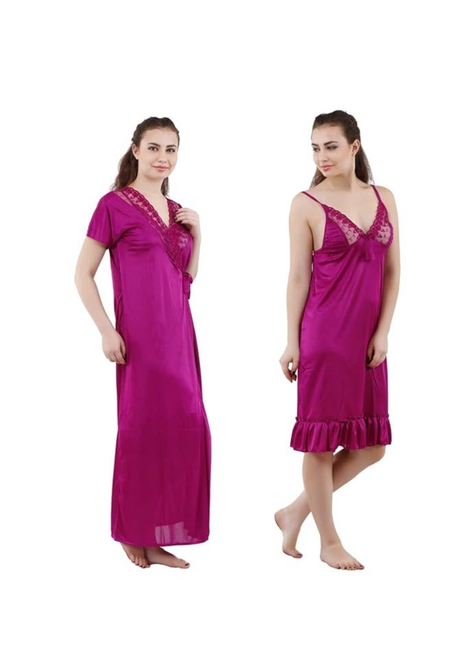 Women's Satin Solid Maxi Length Nighty
