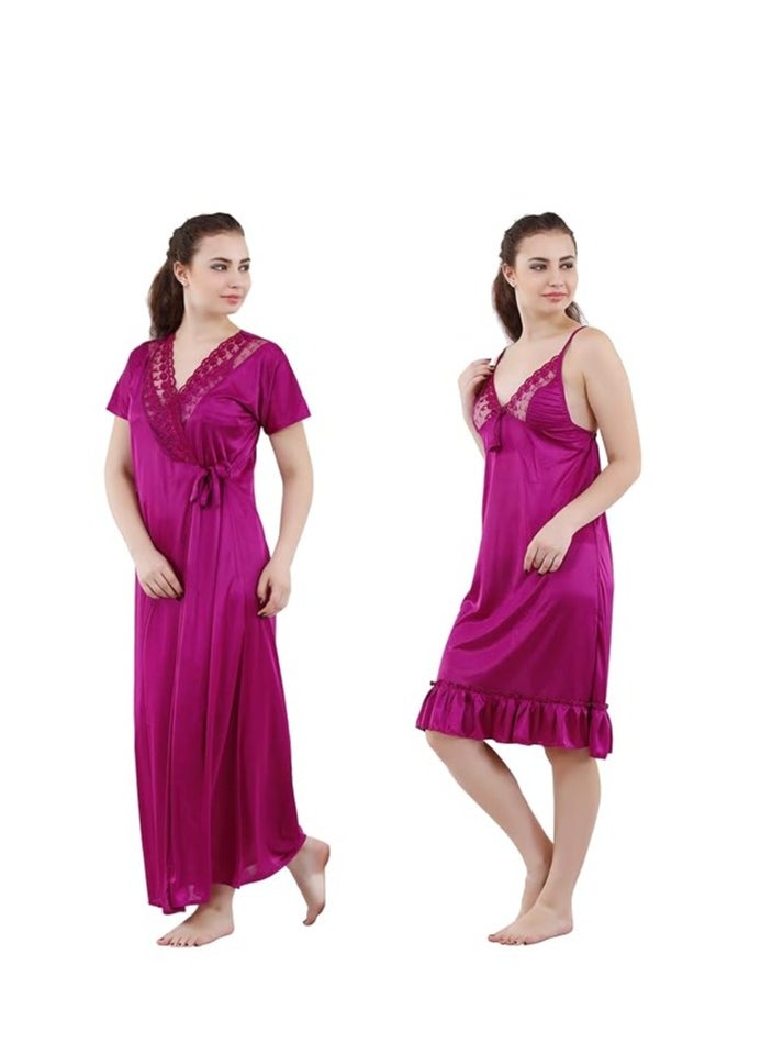 Women's Satin Solid Maxi Length Nighty