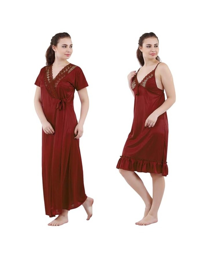 Women's Satin Solid Maxi Length Nighty