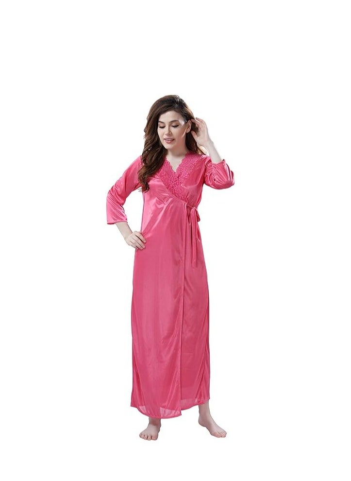 Accessorize Kingdom Women's Satin Solid Maxi Length Nighty