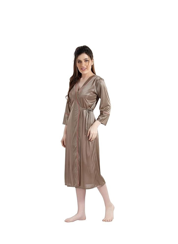 Women's Satin Solid Knee Length Nighty