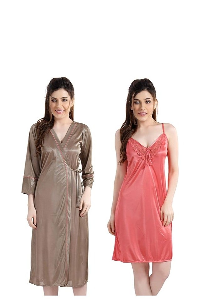 Women's Satin Solid Knee Length Nighty