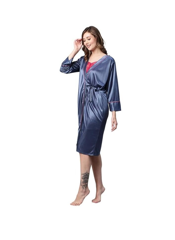 Women's Satin Solid Knee Length Nighty