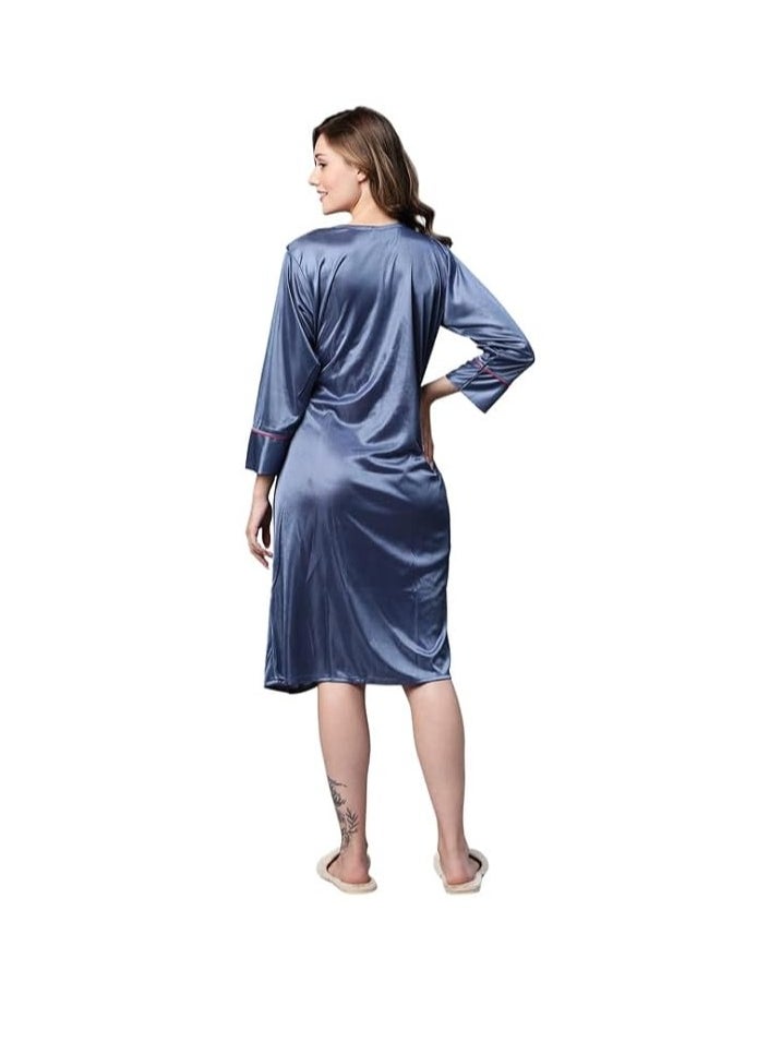 Women's Satin Solid Knee Length Nighty