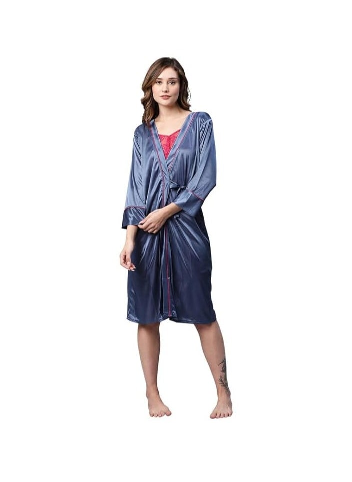 Women's Satin Solid Knee Length Nighty