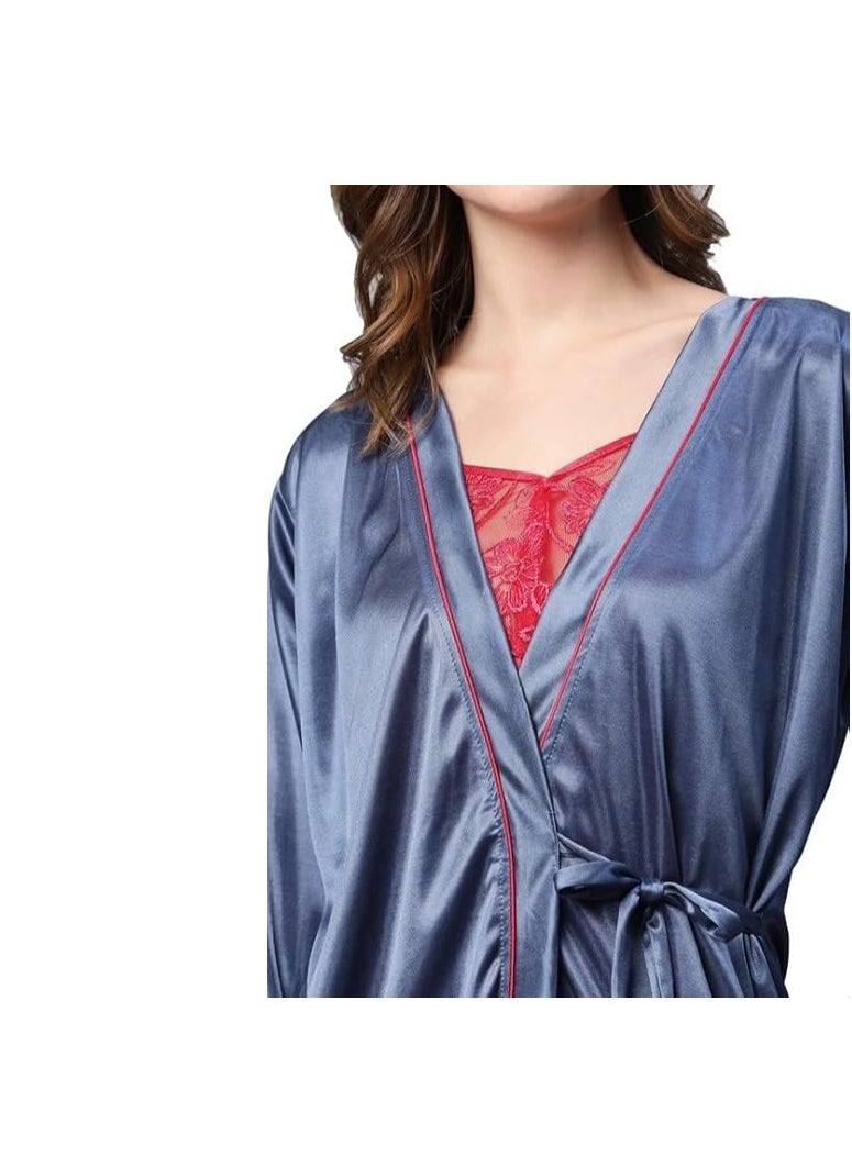 Women's Satin Solid Knee Length Nighty