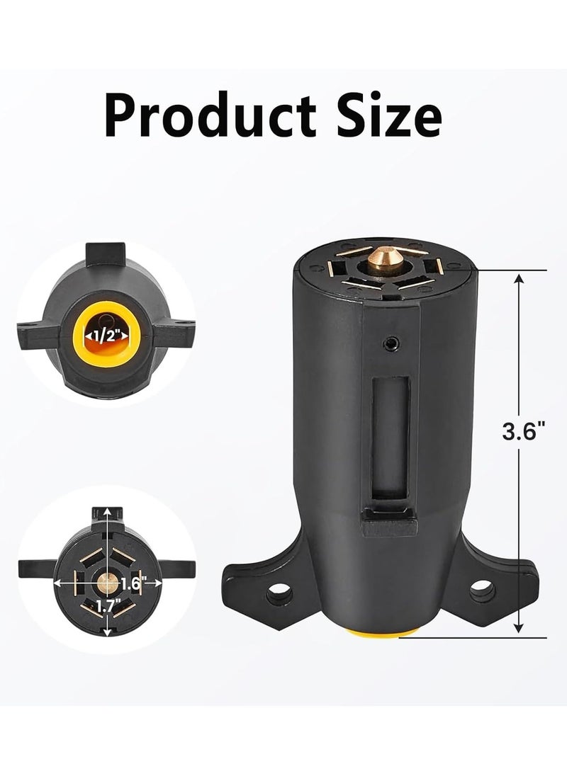 7 Pin Trailer Socket Connector 12V Trailer Plug, Brass Terminals, Waterproof And Durable Suitable For Tail Lights Brake Lights Trailers Caravans Trucks Rv Boats