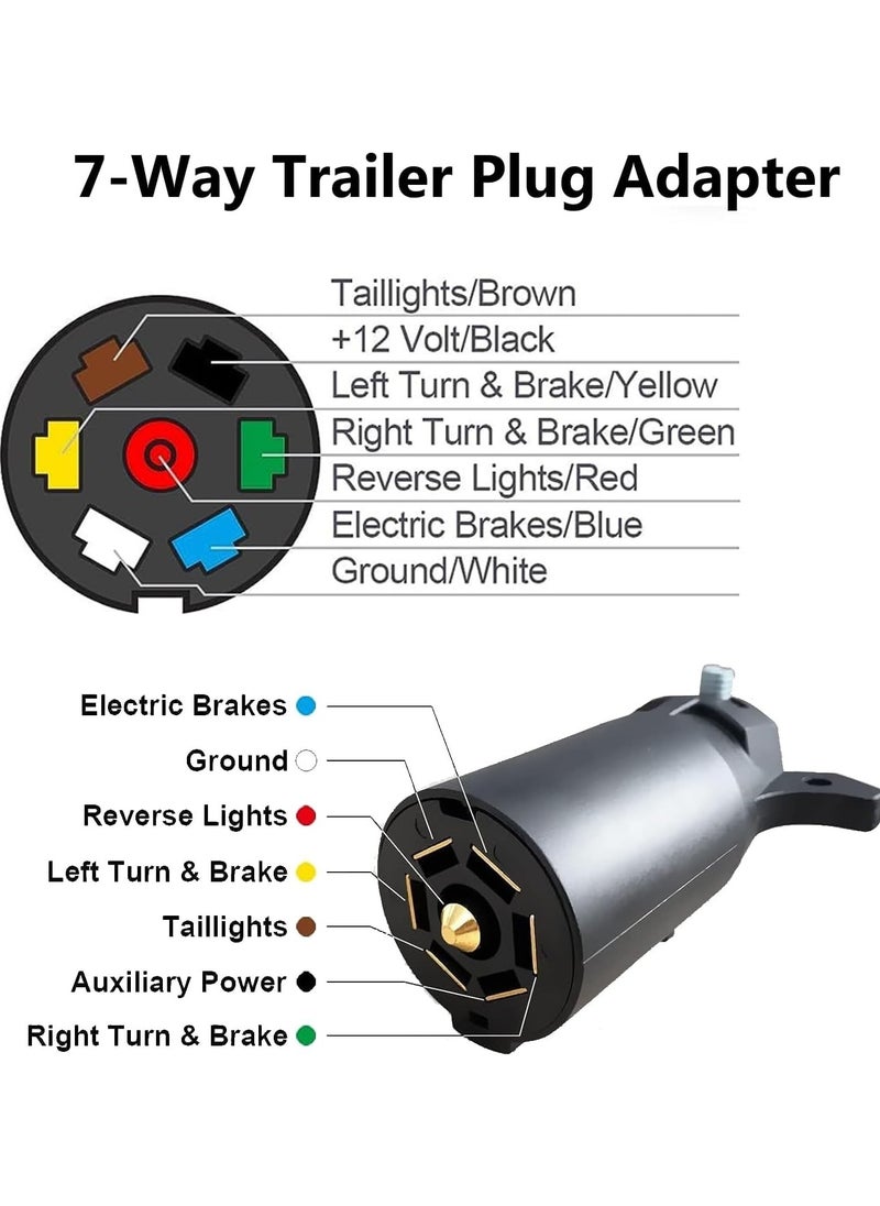 7 Pin Trailer Socket Connector 12V Trailer Plug, Brass Terminals, Waterproof And Durable Suitable For Tail Lights Brake Lights Trailers Caravans Trucks Rv Boats