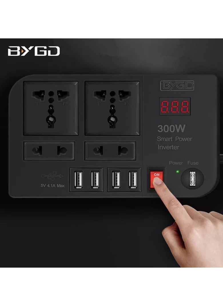 BYGD 300W Car Inverter DC 12V to AC 220V Converter Outlets 4 USB Fast Charging Universal Socket Power Adapter Inverter