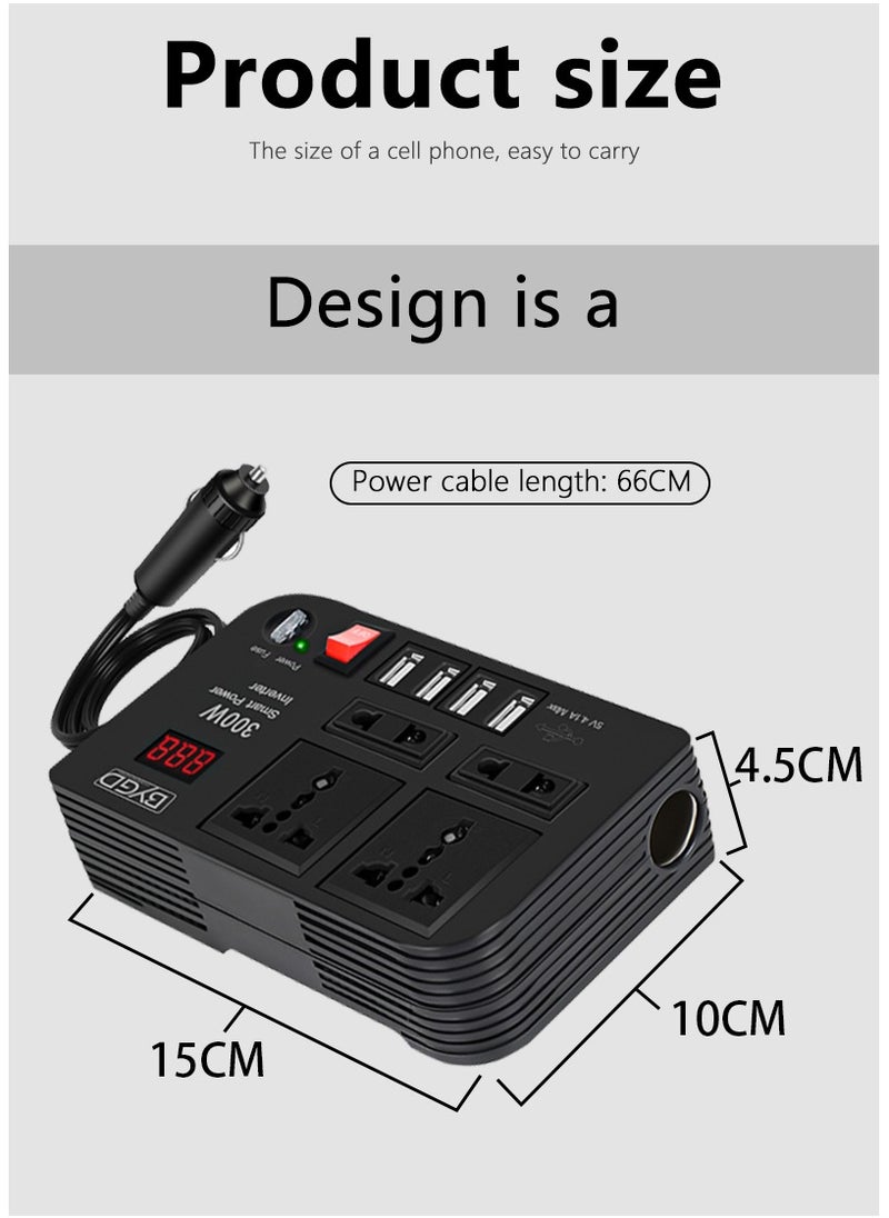 BYGD 300W Car Inverter DC 12V to AC 220V Converter Outlets 4 USB Fast Charging Universal Socket Power Adapter Inverter