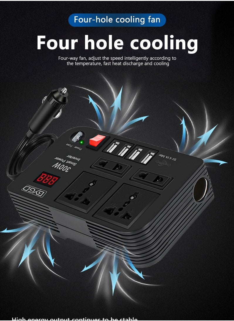 BYGD 300W Car Inverter DC 12V to AC 220V Converter Outlets 4 USB Fast Charging Universal Socket Power Adapter Inverter