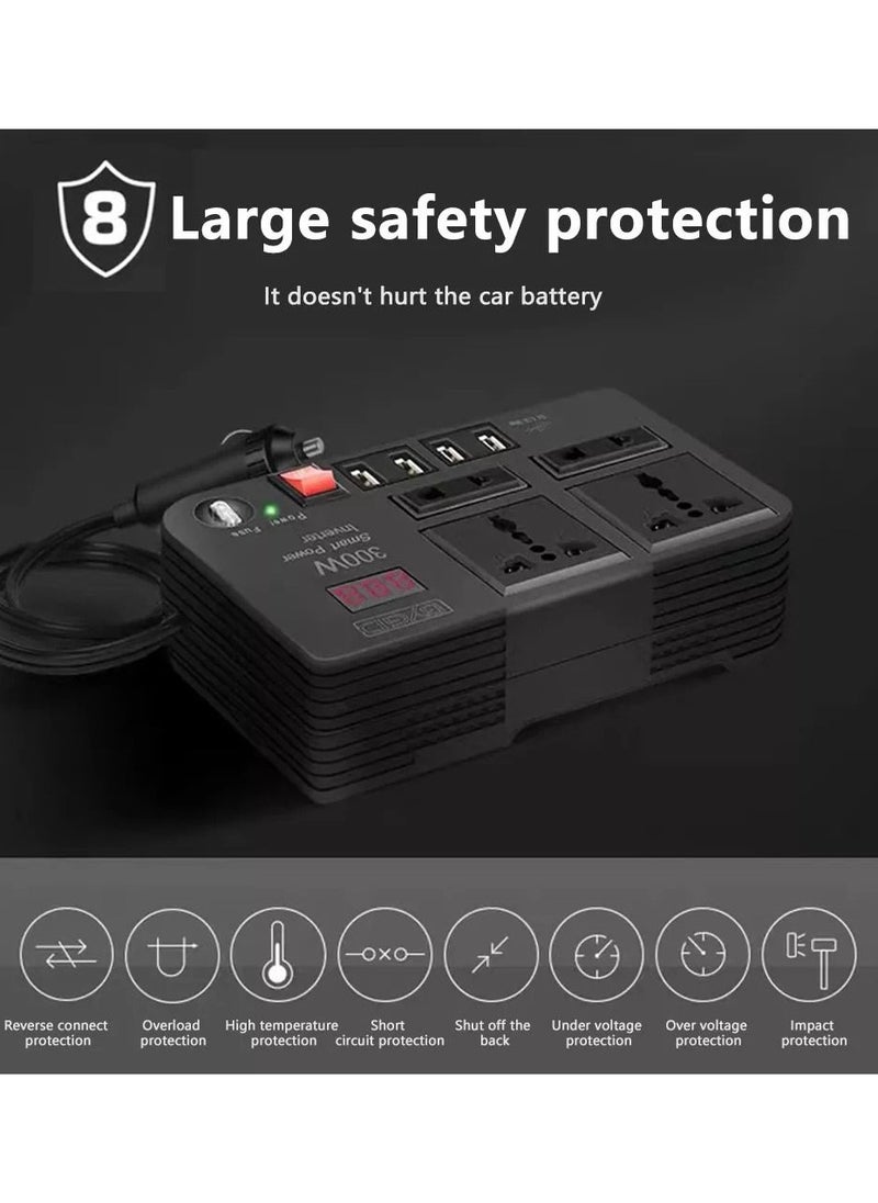 BYGD 300W Car Inverter DC 12V to AC 220V Converter Outlets 4 USB Fast Charging Universal Socket Power Adapter Inverter