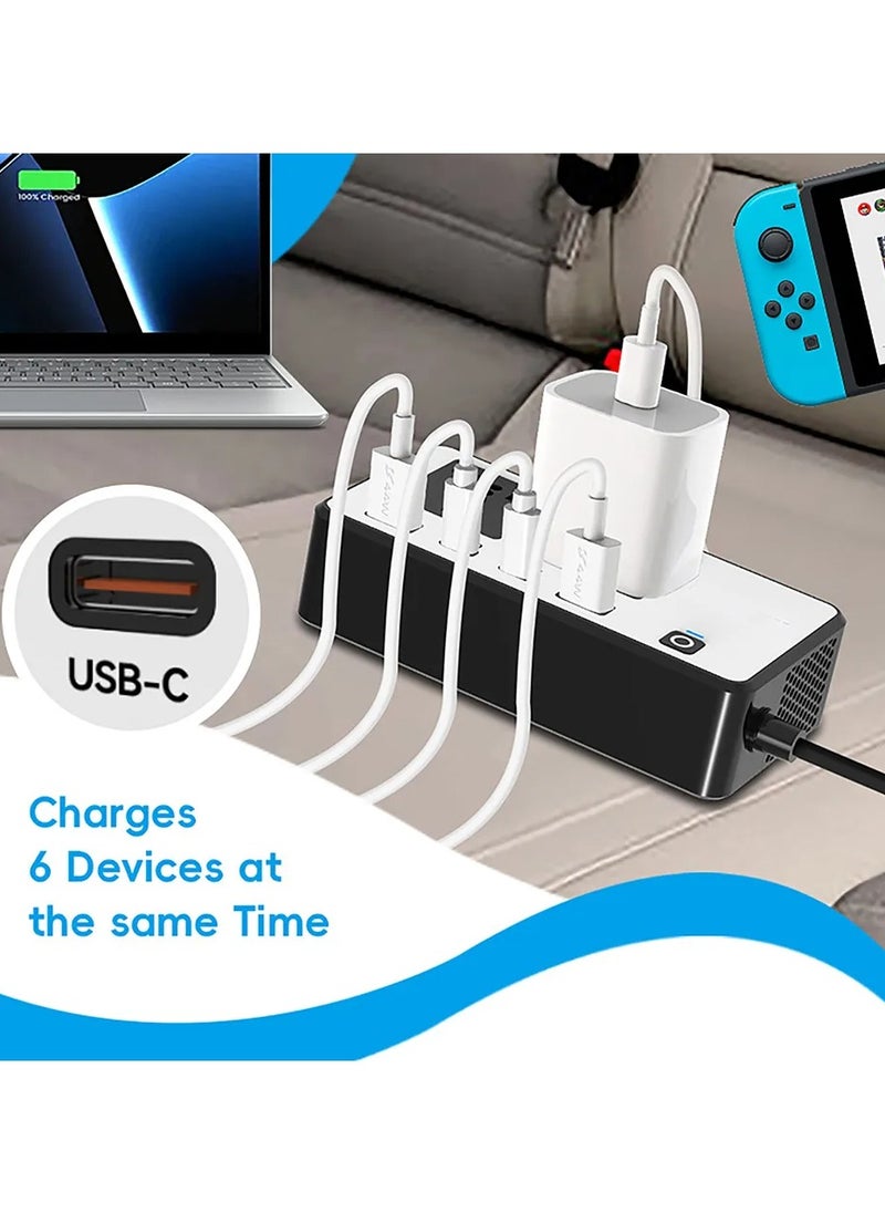 200W Car Inverter 12V DC To 220V AC Power Adapter With 2 USB-A And 2 Type-C Ports For Laptop Computer Smartphones