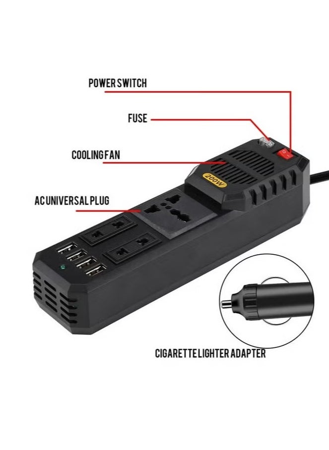 200W Power Inverter DC 12V to 220V AC Car Power Inverter – High Capacity, Compact Voltage Converter for Laptops, Smartphones & Electronic Devices – Reliable and Portable Power Solution for Vehicles