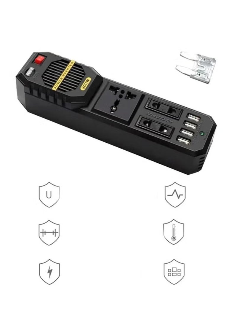 200W Power Inverter, 12V DC to 220V AC Car Power Inverter – High Capacity, Compact, and Efficient Car Converter for Laptops, Smartphones, and Other Electronics
