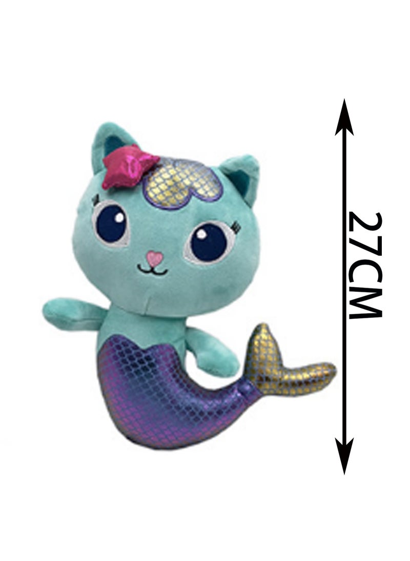 27cm Blue Cat Plush Toy Gabby'Sdollhouse Mermaid Cat Doll | Suitable As A Gift For Children Over 3 Years Old