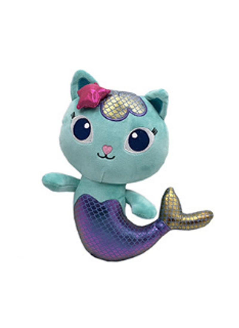 27cm Blue Cat Plush Toy Gabby'Sdollhouse Mermaid Cat Doll | Suitable As A Gift For Children Over 3 Years Old