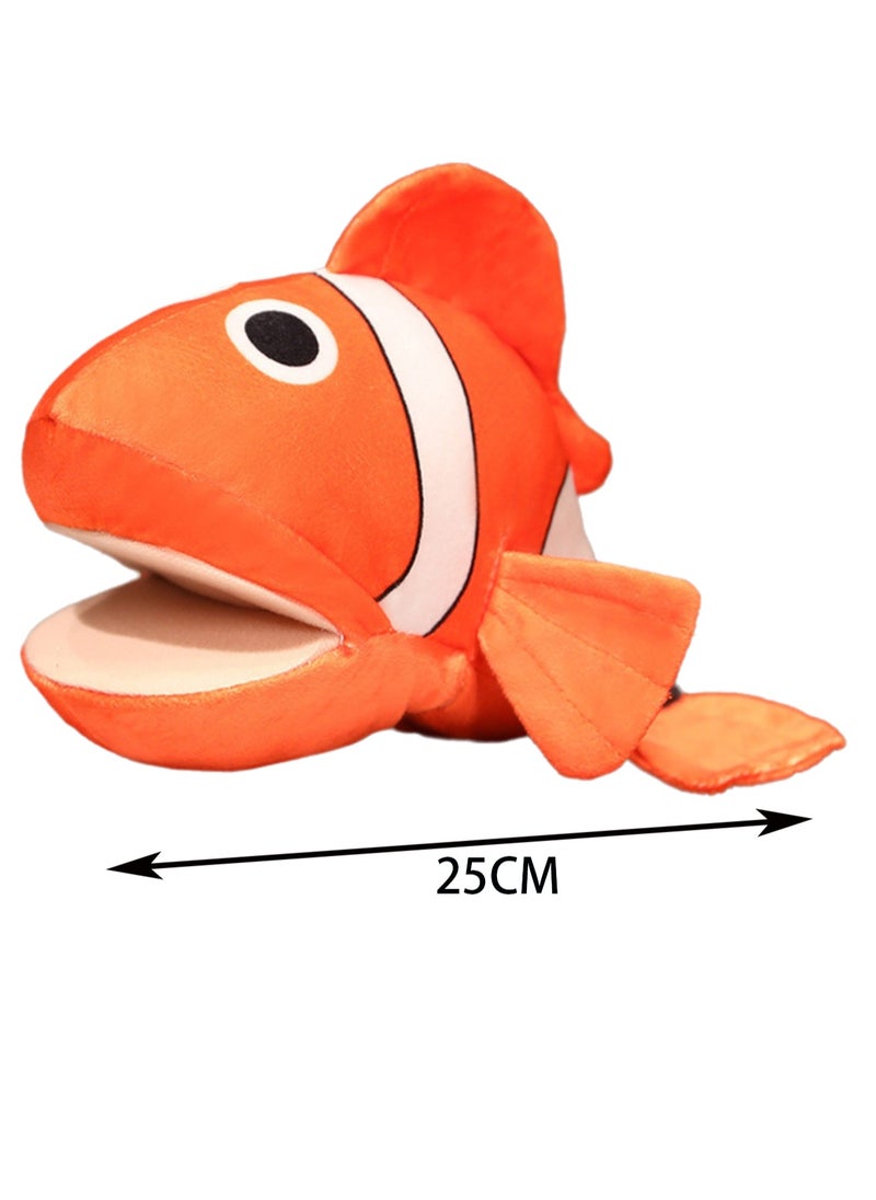 25cm Clownfish Plush Toy Marine Animal Hand Puppet Early Childhood Storytelling Performance Props Parent-Child Finger Puppet Doll Can Open Mouth, Gift For Children