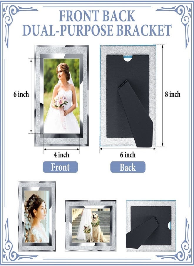 8 Pcs 4 x 6 Glass Picture Frame Bulk Diamond Photo Holder Sparkling Crystal Silver Photo Frame for Tabletop Display Shelf Desk Home Bedroom Wedding Decor Gift