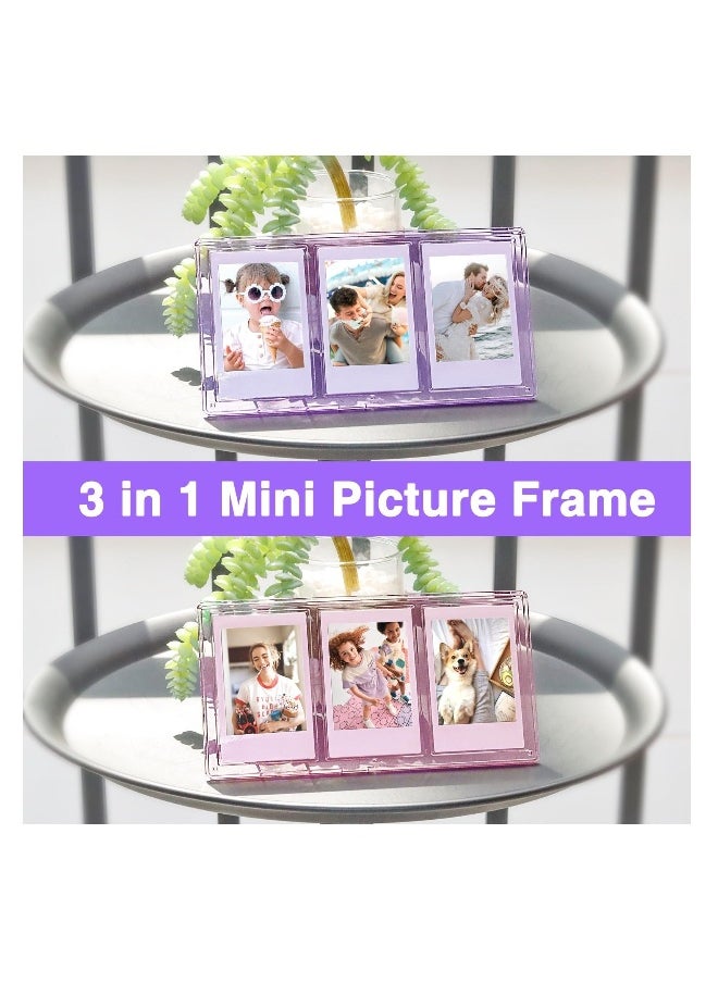 2x3 Mini Collage Picture Frame for Polaroid, 3 in 1 Colorful Frame for Instax Mini 3 inch Photos, Clear Mini Picture Frames for Desktop Tabletop Display Decoration