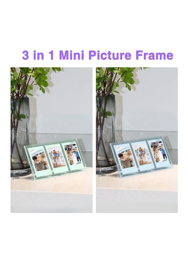 2x3 Mini Collage Picture Frame for Polaroid, 3 in 1 Colorful Frame for Instax Mini 3 inch Photos, Clear Mini Picture Frames for Desktop Tabletop Display Decoration