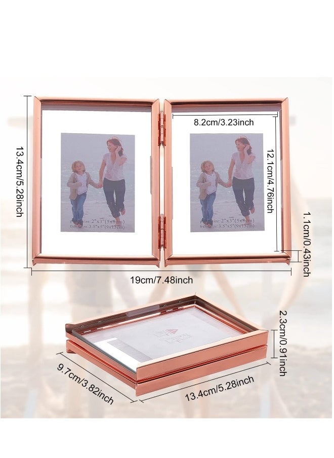 Folding Double Metal Photo Frames Double-Sided Metal and Glass Picture Frames Hinged Family Photo Frame for Desktop or Tabletop DIY Frame Foldable(3x5 inch)