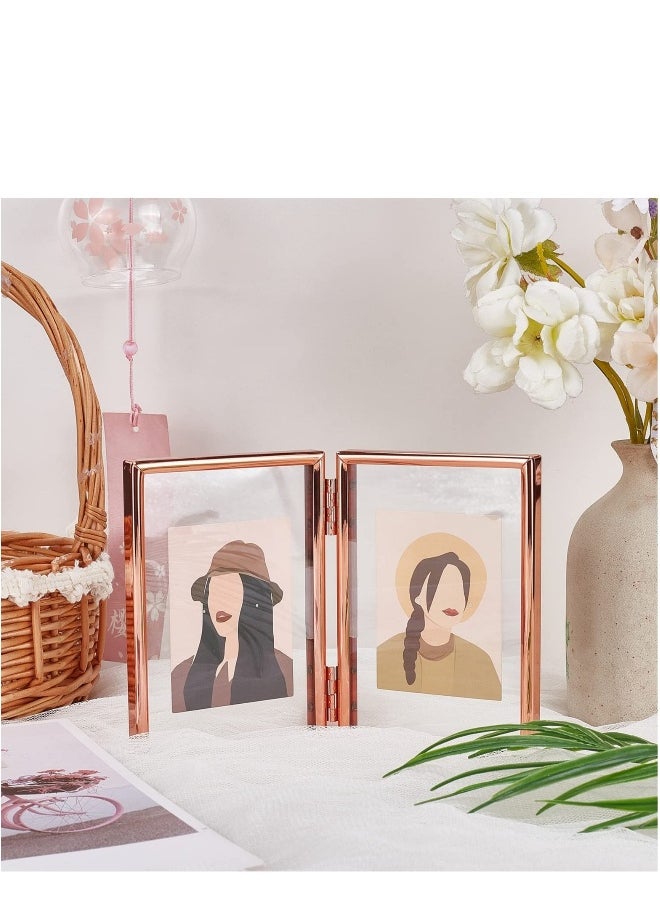 Folding Double Metal Photo Frames Double-Sided Metal and Glass Picture Frames Hinged Family Photo Frame for Desktop or Tabletop DIY Frame Foldable(3x5 inch)