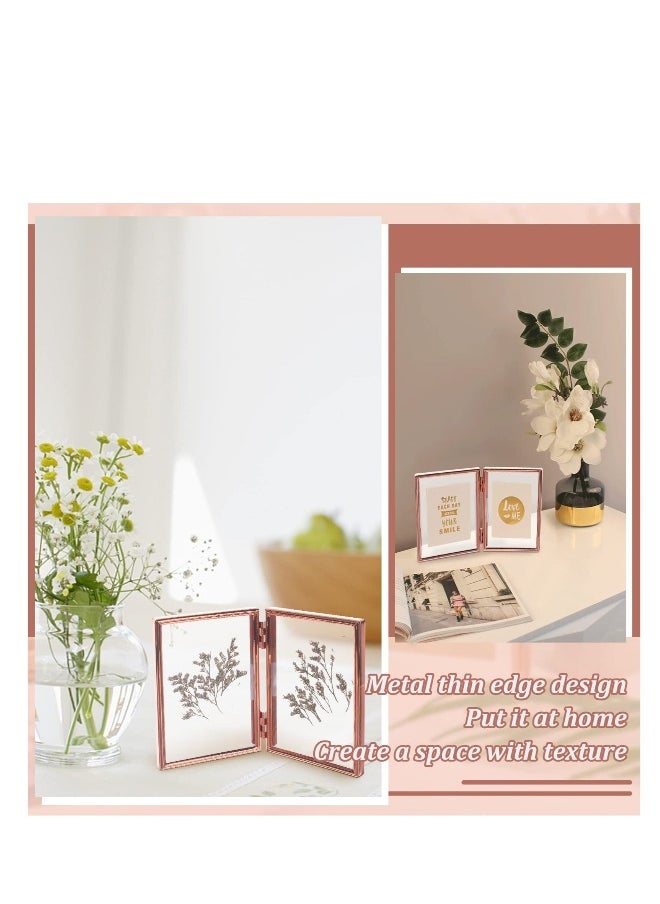 Folding Double Metal Photo Frames Double-Sided Metal and Glass Picture Frames Hinged Family Photo Frame for Desktop or Tabletop DIY Frame Foldable(3x5 inch)