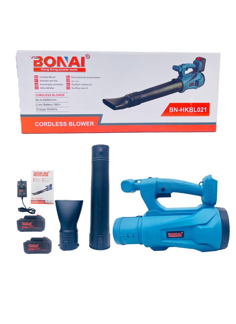 Cordless Blower, 168V Battery-Powered Leaf Blower, 24000 RPM Motor, 6 Variable Speeds, Includes 2 Rechargeable Batteries, Fast Charger, and Nozzle Attachments, BN-HKBL021