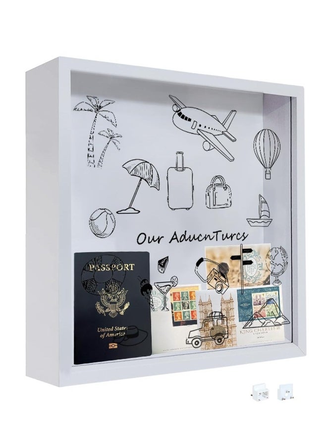 Keepsake Memory Box,Adventure Archive Box,Commemorative Box,Shadow Box with Slot,with Traceless Nails.Suitable for Tabletop and Wall Display,Traveler's Gift, 12in-Cartoon