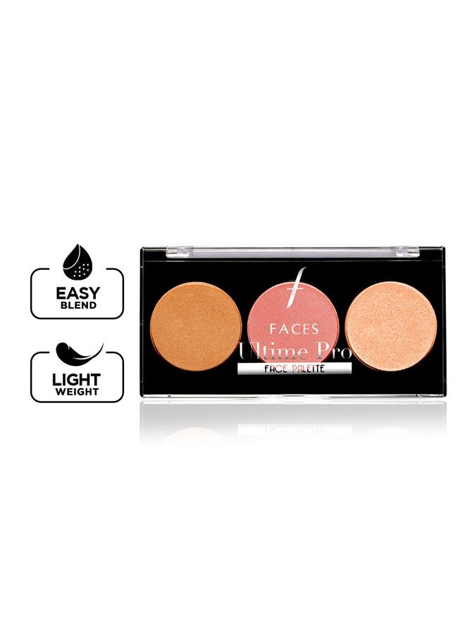 Faces Canada Ultime Pro Face Palette - Glow 02, 12G | 3-In-1 Bronzer + Highlighter + Blush | Lightweight Long Lasting Luminous Glow | Flawless Shimmer Finish | Silky Smooth Texture | Easy To Blend